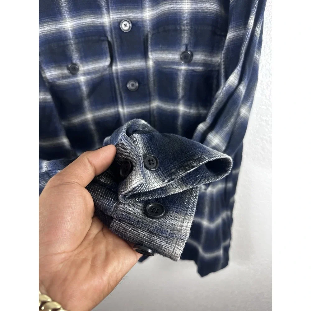 Banana Republic Men's Plaid Wool Blend Overshirt Jacket Blue Gray Size Large